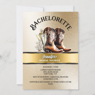 Invitation Cowgirl occidentale bottes or noir bulle chic