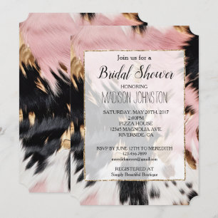 Invitation Cowgirl occidentale en cuir rose noir blanc or