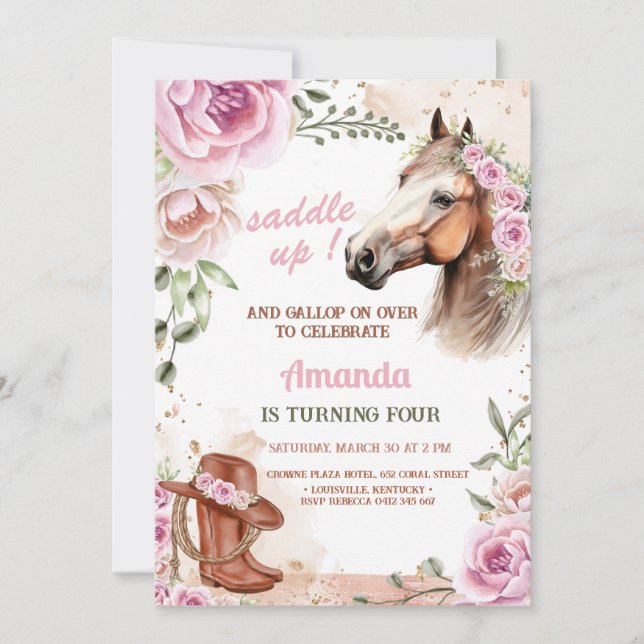 Invitation Cowgirl Party Horse birthday (Devant)