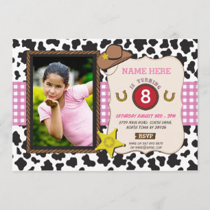 Invitation Cowgirl Photo Anniversaire Fête de la Vache Fille
