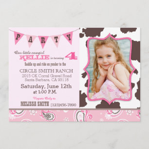 Invitation Cowgirl Pink Bandanna Thème Occidental Anniversair