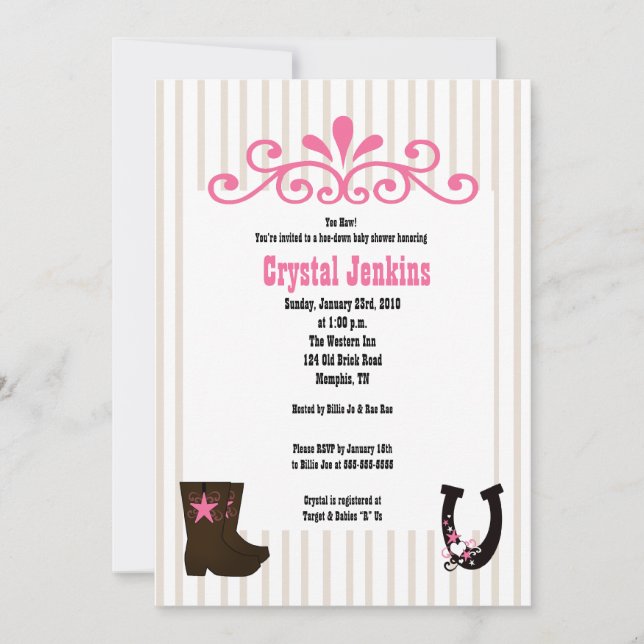 Invitation Cowgirl Pink tendance Cowboy Boot Country Invitati (Devant)