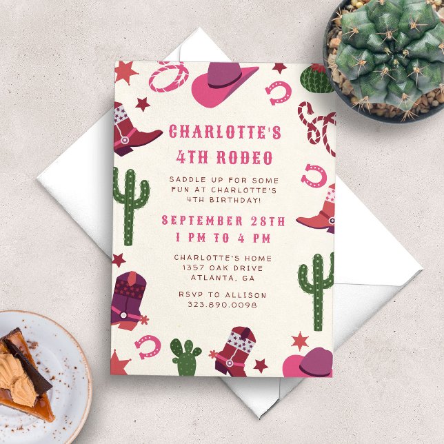Invitation Cowgirl Rodeo Western fête d'anniversaire (Girl's cowboy birthday party invitation with wild west theme)