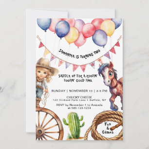 Invitation Cowgirl Rootin' Tootin' Heure Anniversaire Invitat
