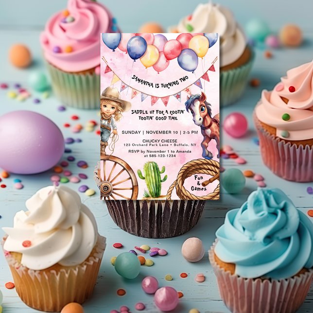 Invitation Cowgirl Rootin' Tootin' Heure Anniversaire Invitat (Créateur téléchargé)