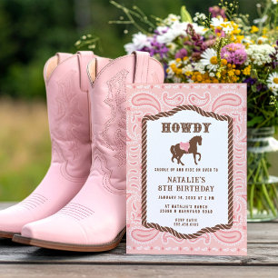 Invitation Cowgirl Rose   Silhouette de Cheval   Anniversaire