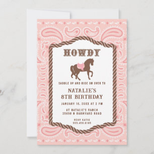 Invitation Cowgirl rose   Silhouette du cheval   Anniversaire
