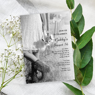 Invitation Cowgirl Sunflowers Pays Western Sweet 16 Party