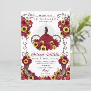 Invitation Cowgirl Sunflowers Roses Western Quinceanera