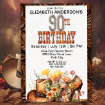 Invitation Cowgirl Western 90e anniversaire<br><div class="desc">Cowgirl Occidentale 90e Anniversaire Invitations Pour Femmes. Il Est Facile De Changer L'Exemple De Texte En Vous Propre En Cliquant Sur Personnaliser. Cliquez Sur Personnaliser/Modifier Avec L'Outil De Création Pour Modifier Le Type De Police, La Couleur De Police, La Taille De Police, Ou Pour Ajouter/Supprimer/Modifier Le Texte Ou Les Éléments...</div>