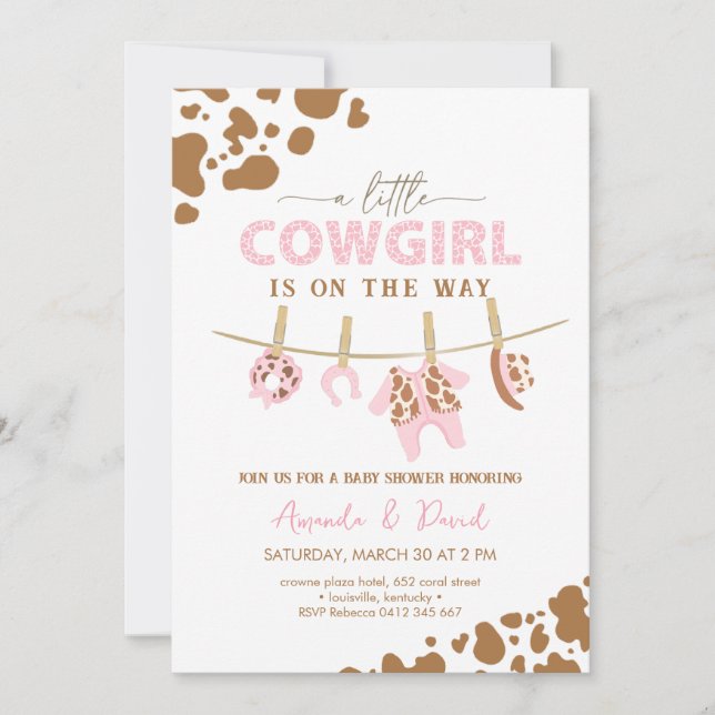 Invitation Cowgirl Western Brown Plaid Baby shower (Devant)