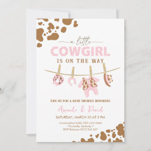 Invitation Cowgirl Western Brown Plaid Baby shower