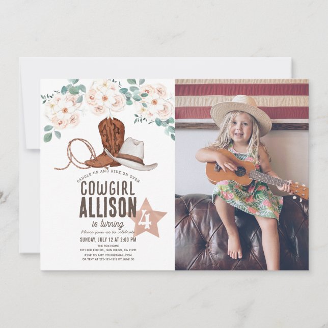 Invitation Cowgirl Western Wild West Floral Anniversaire (Devant)