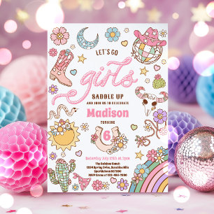 Invitation Cowgirl Wild West Rodeo Disco fête d'anniversaire