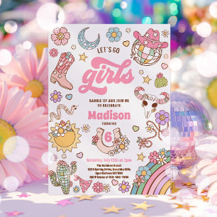 Invitation Cowgirl Wild West Rodeo Disco fête d'anniversaire