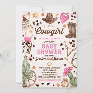 Invitation Cowgirl Wild West Rodeo Ranch Baby shower fille