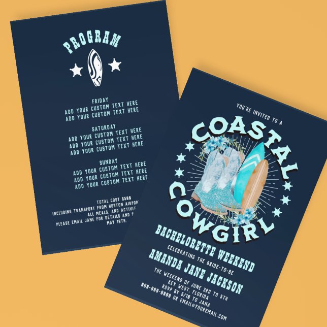 Invitation Cowgirls côtières bleu marine Week-end EVJF (Navy Blue Coastal Cowgirls Bachelorette Weekend Invitation
)