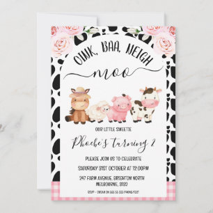 Invitation Cowhide Oink Baa Neigh Moo Farm Anniversaire