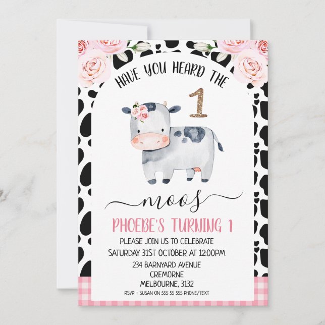 Invitation Cowhide Plaid Avez-Vous Entendu La Moos 1er Annive (Devant)