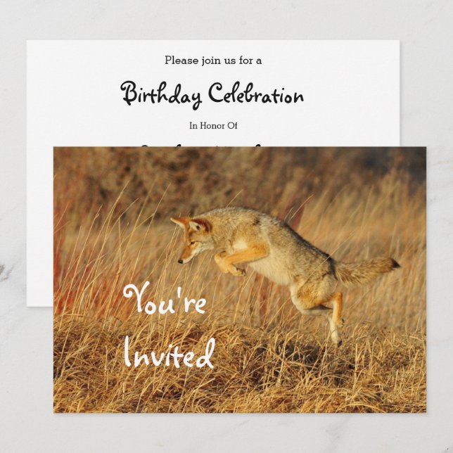 Invitation Coyote Brown Automne Photo Herbe Anniversaire (Devant / Derrière)