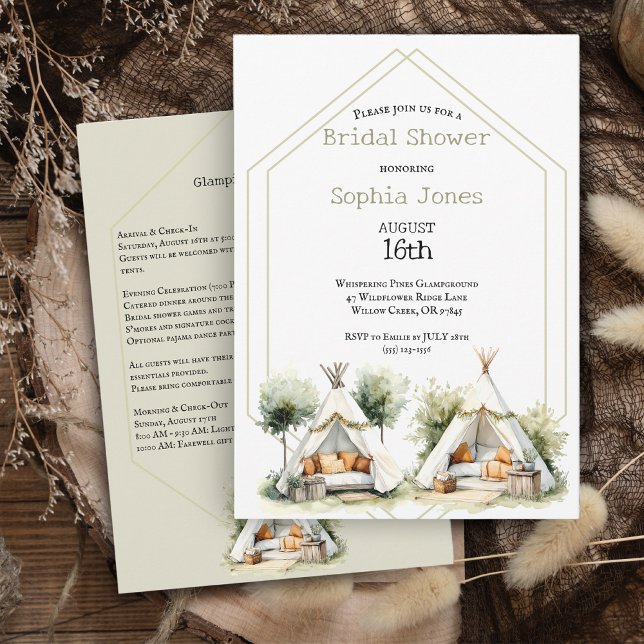 Invitation Cozy boho Glamping teepee bridal shower sleepover (Créateur téléchargé)