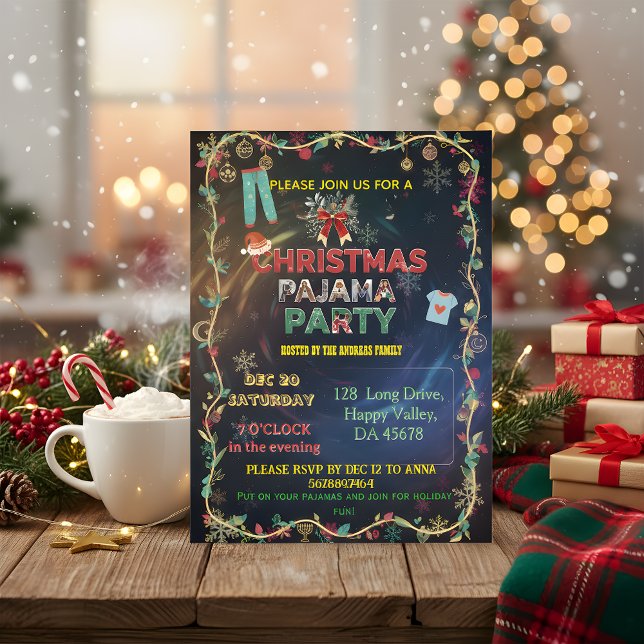 Invitation Cozy Christmas Pajama Bash | Festive Family (Créateur téléchargé)