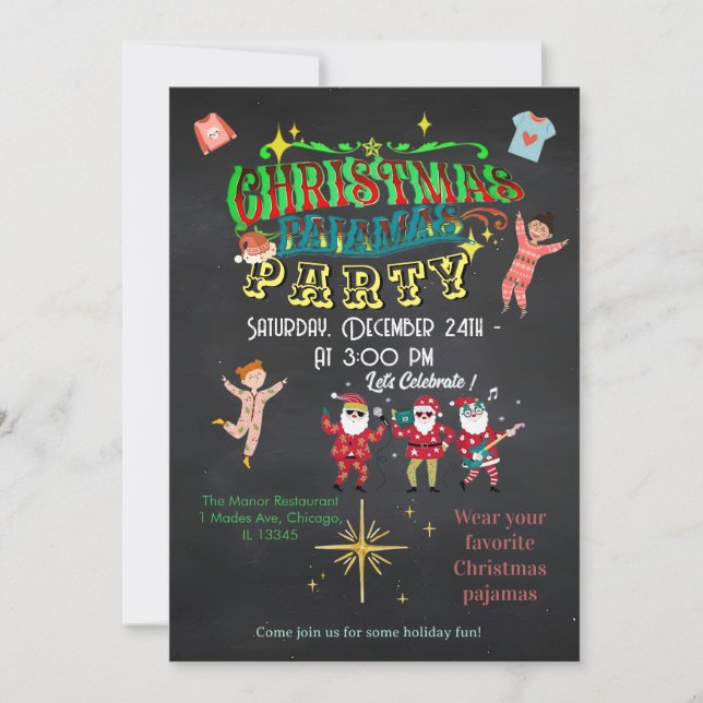Invitation  Cozy Christmas Pajamas Party Funny Rustic  (Devant)