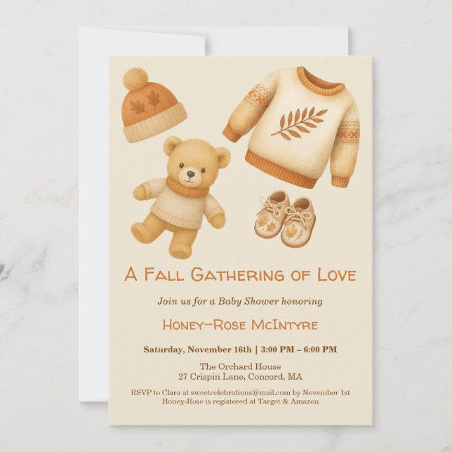 Invitation Cozy Fall Baby Shower | Neutral Cream & orange (Devant)