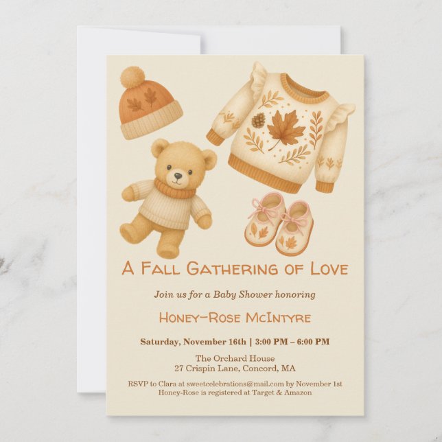Invitation Cozy Fall Baby Shower | Neutral Cream & orange (Devant)