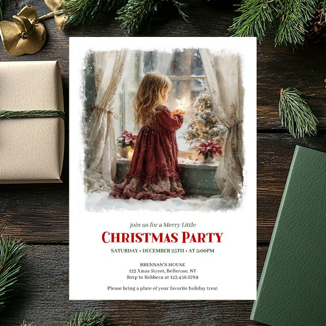 Invitation Cozy girl awaits Santa printable Christmas invite (Cozy girl awaits Santa printable Christmas invitation)