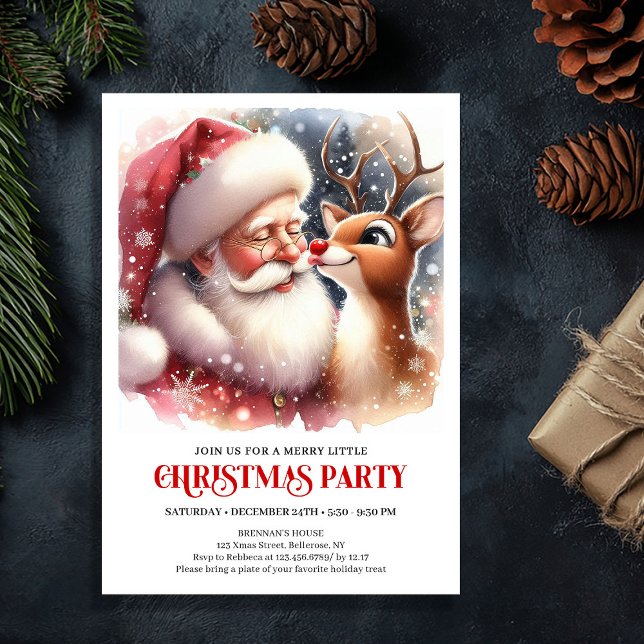 Invitation Cozy Santa and Rudolph Holiday Magic Family Party  (Cozy Santa and Rudolph Holiday Magic Family Party Invitation

)