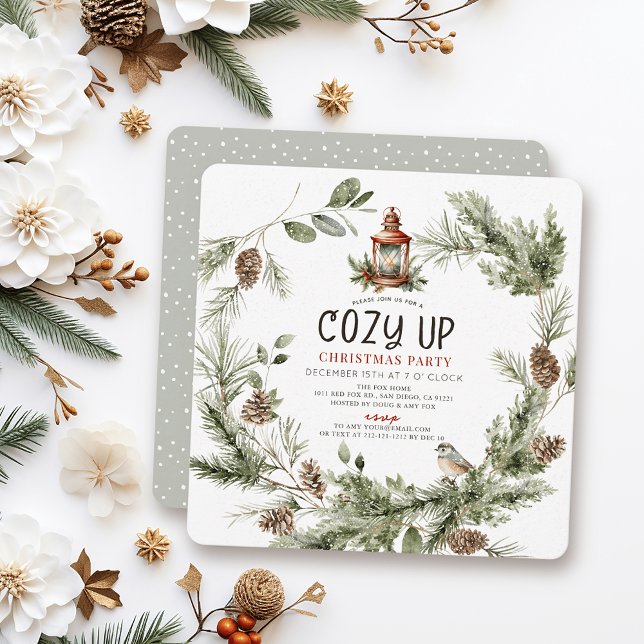 Invitation Cozy Up Greenery Wreath Christmas Holiday Party (Créateur téléchargé)