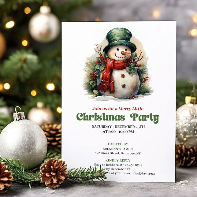 Invitation Cozy Victorian Christmas Snowman Dinner Invite (Cozy Victorian Christmas Angel Dinner Invite)