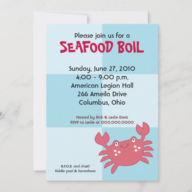Invitation CRAB BOIL Fête de fruits de mer 5x7 Baby shower d' (Devant)