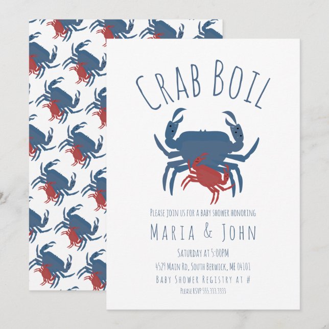 Invitation Crab Boil Party Baby shower Crawfish (Devant / Derrière)