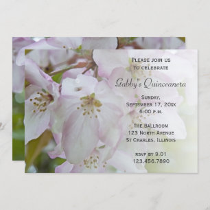 Invitation Crabe blanc rose Fleur de pomme fleurs Quinceanera