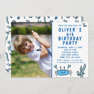 Invitation Crabe Bleu Sea Animaux Shell Boy Photo Anniversair