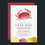 Invitation Crabe des Crimes| 30e anniversaire Boule de crabe<br><div class="desc">Une série d'invitations à faire bouillir du crabe pour votre prochain barbecue d'anniversaire ou soirée de fruits de mer. Ces invitations comportent un simple texte noir au charbon de bois, ainsi qu'une illustration unique de crabe rouge crânien à l'aquarelle centrée vers le haut. Au verso de l'invitation se trouve un...</div>