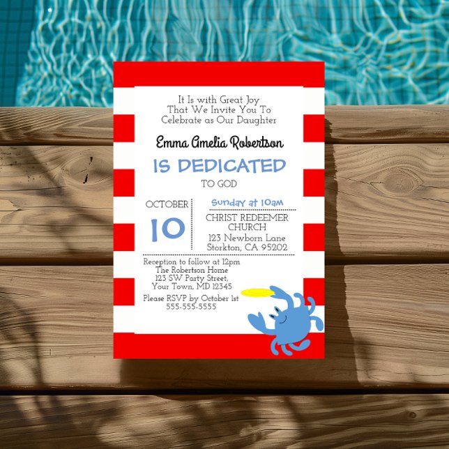 Invitation Crabe Nautique Rouge Petit Baptême Personnalisé (Créateur téléchargé)