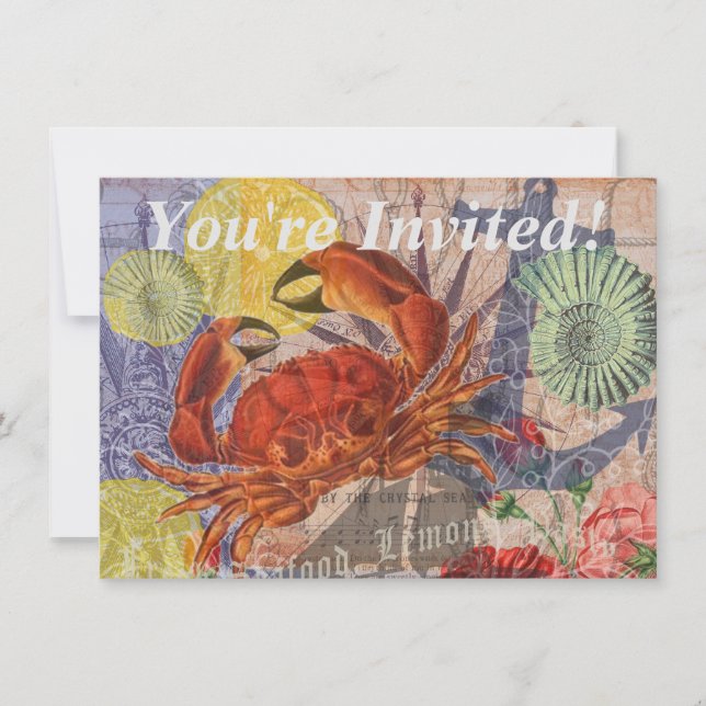 Invitation Crabe Plage Nautique Art de la mer (Devant)