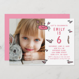 Invitation Crabe rose Animaux de la mer Fille Photo Anniversa