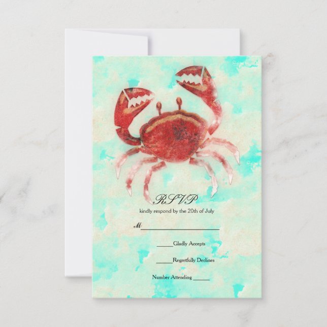 Invitation Crabe rouge Elegant Beach Fiançailles Mariage RSVP (Devant)