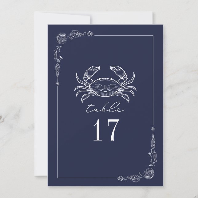 Invitation Crabe rustique bleu foncé Mariage Numéro de tablea (Devant)