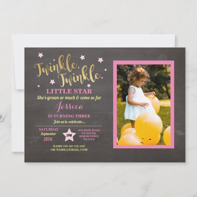 Invitation Craie pour fête d'anniversaire Twinkle Twinkle Lit (Devant)