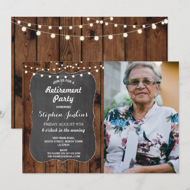 Invitation Craie rustique en bois de lumières de partie de (Devant / Derrière)