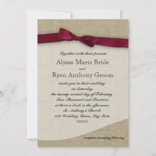 Invitation Cranberry Ribbon et Mariage Burlap