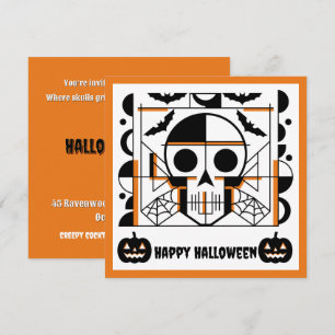 Invitation Crâne à l'Halloween, chauves-souris, toiles d'arai