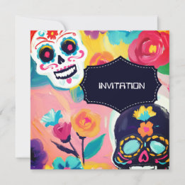 Invitation Crâne à sucre coloré Dia De Los Muertos