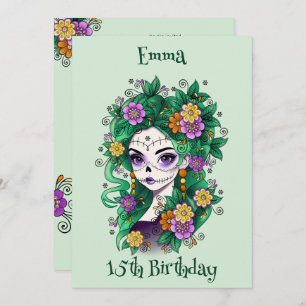 Invitation Crâne à sucre Dia de Muertos Quinceañera Anniversa