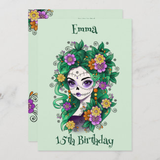 Invitation Crâne à sucre Dia de Muertos Quinceañera Anniversa